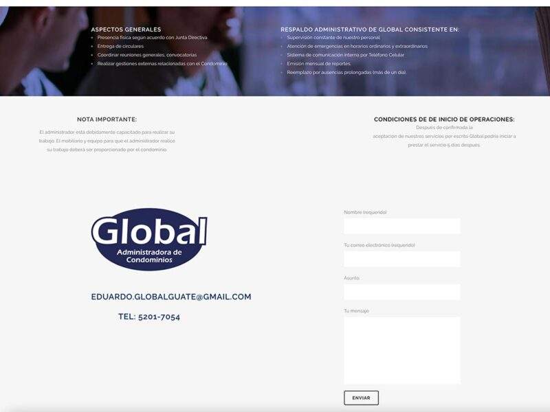 Global Administradora de condominios Guatemala Marketing pagina web diseno grafico digital casas