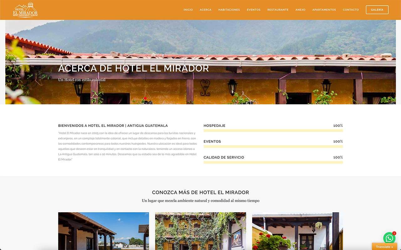 Hotel El Mirador restaurante Guatemala Marketing pagina web diseno grafico eventos 