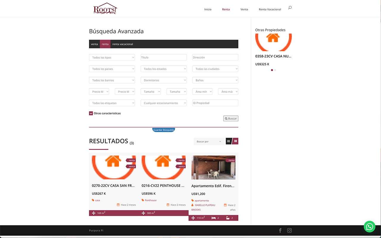 Roots Real Estate Guatemala Marketing pagina web diseno grafico inmuebles bienes raices 